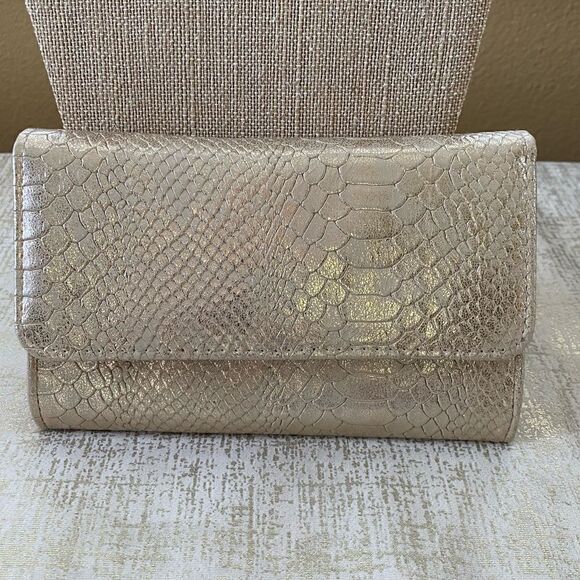 Jessica McClintock Metallic Gold Croc Embossed Crossbody/Clutch. EUC! - Picture 2 of 7
